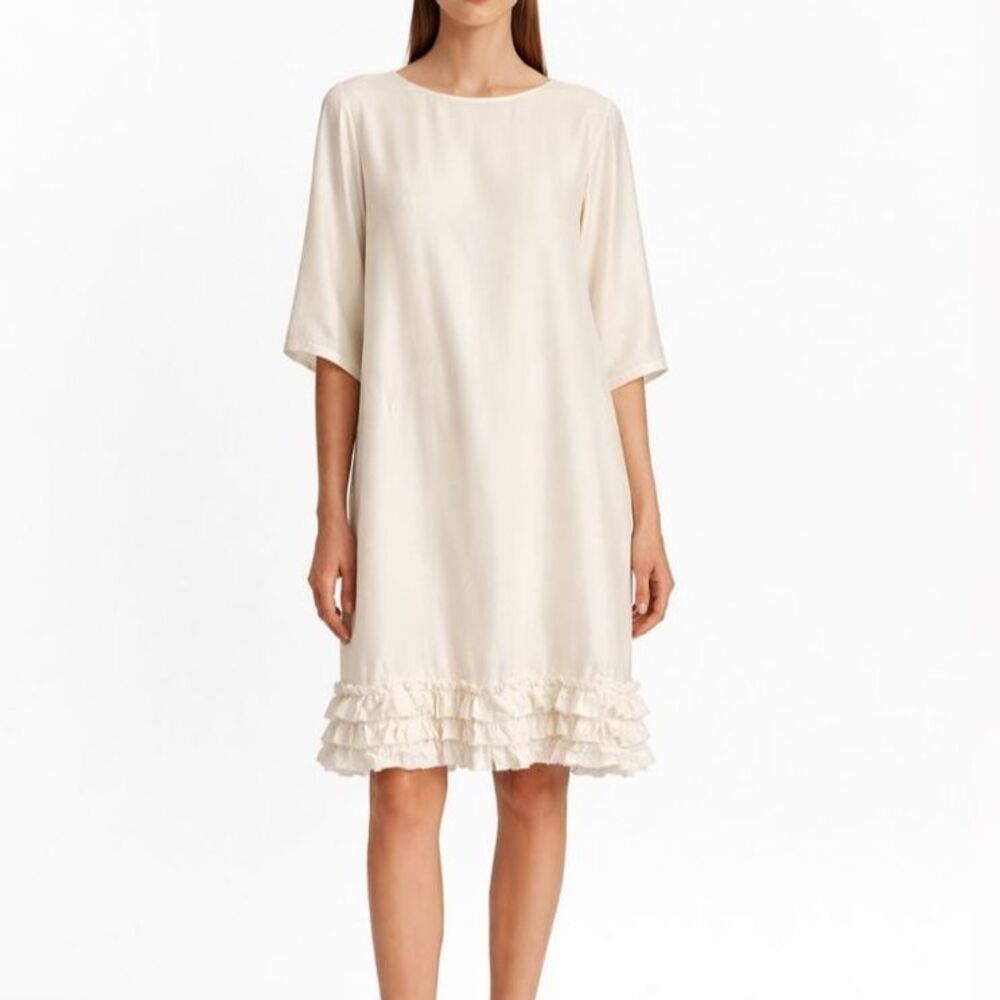 Marimekko Samu-Jussi Koski Ivory Ruffle Hem Dress US 10 Holiday Party Cocktail